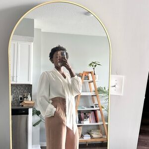 Express Cream Blouse and Tan Trousers